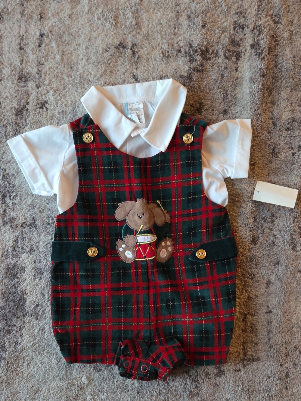 New Vintage Infant Body Suit Overall Bubble 2pc Set Size 6-9 Months Christmas